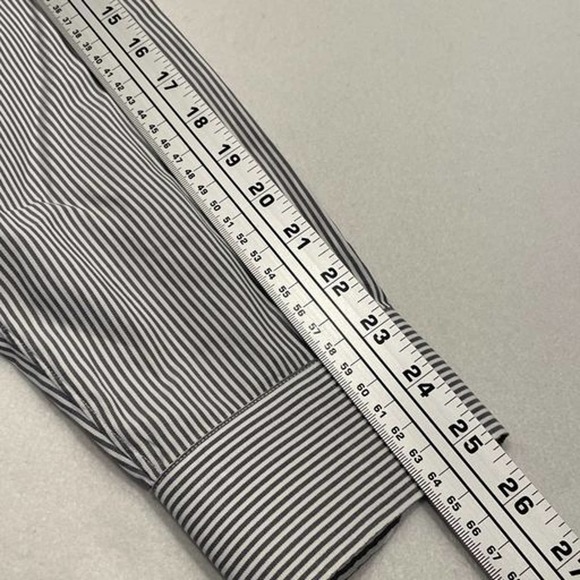 LAND' END Size 15 1/2 Mens Shirt Gray White Button Down Stripe Long Sleeve - Picture 6 of 9